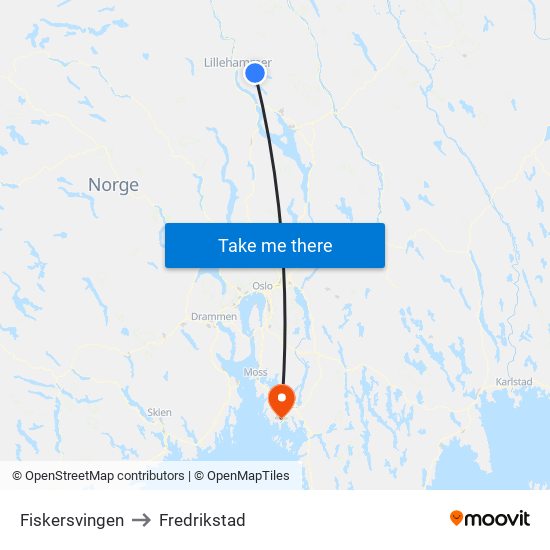 Fiskersvingen to Fredrikstad map