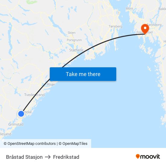 Bråstad Stasjon to Fredrikstad map