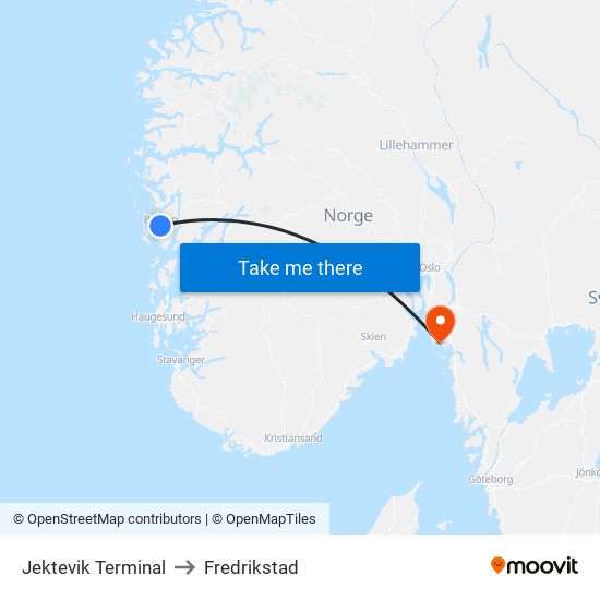 Jektevik Terminal to Fredrikstad map