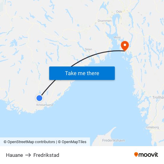 Hauane to Fredrikstad map