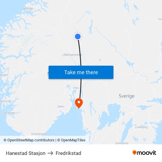Hanestad Stasjon to Fredrikstad map