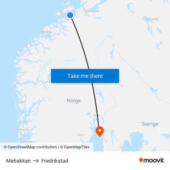 Mebakkan to Fredrikstad map