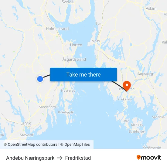 Andebu Næringspark to Fredrikstad map
