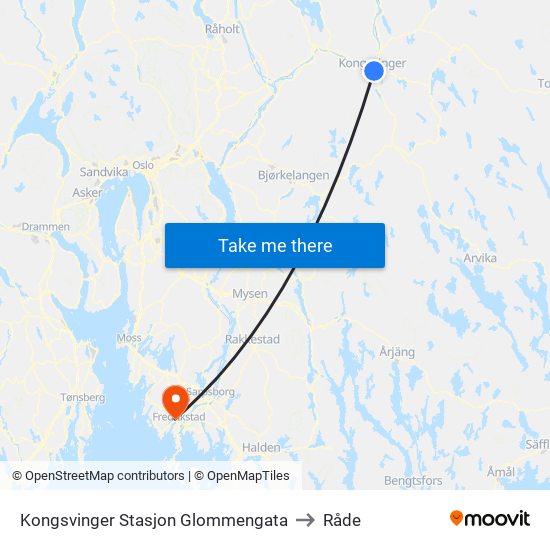 Kongsvinger Stasjon Glommengata to Råde map