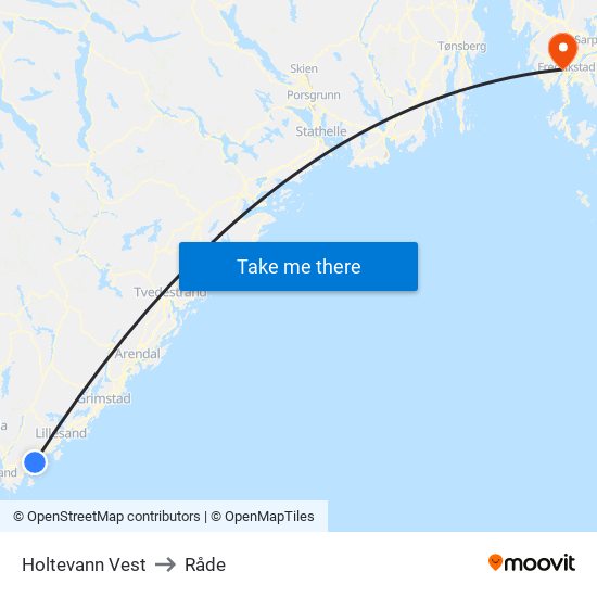 Holtevann Vest to Råde map