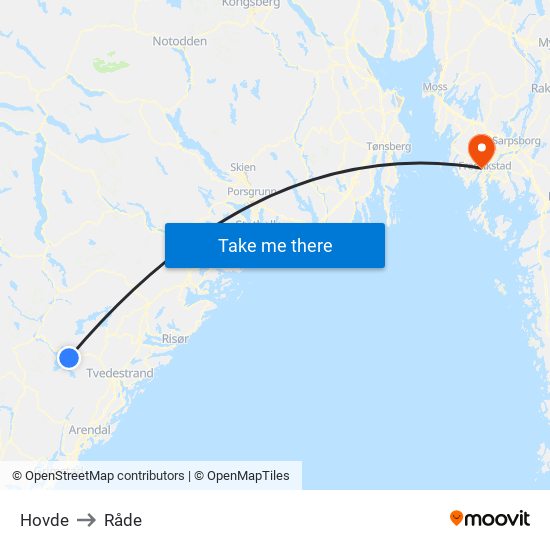 Hovde to Råde map