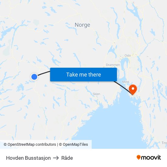 Hovden Busstasjon to Råde map