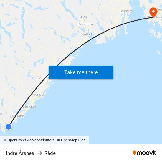 Indre Årsnes to Råde map