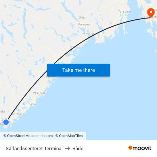 Sørlandssenteret Terminal to Råde map