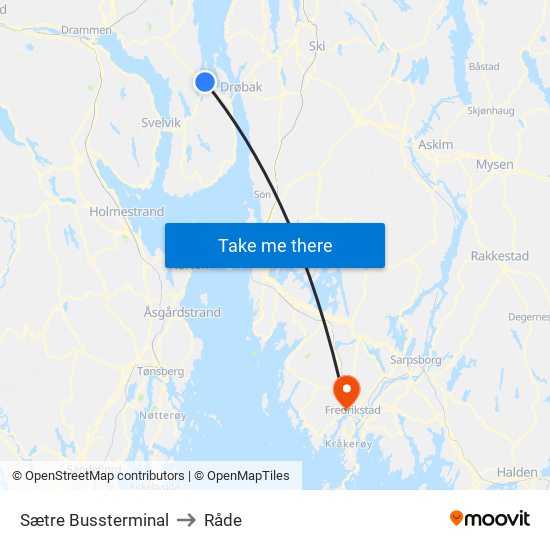 Sætre Bussterminal to Råde map