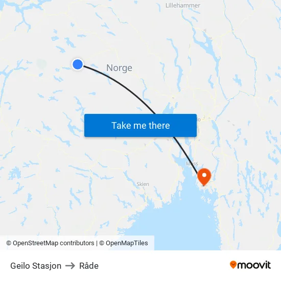 Geilo Stasjon to Råde map