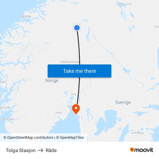 Tolga Stasjon to Råde map