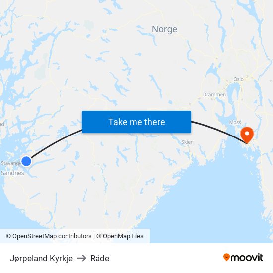 Jørpeland Kyrkje to Råde map