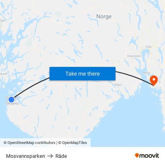 Mosvannsparken to Råde map