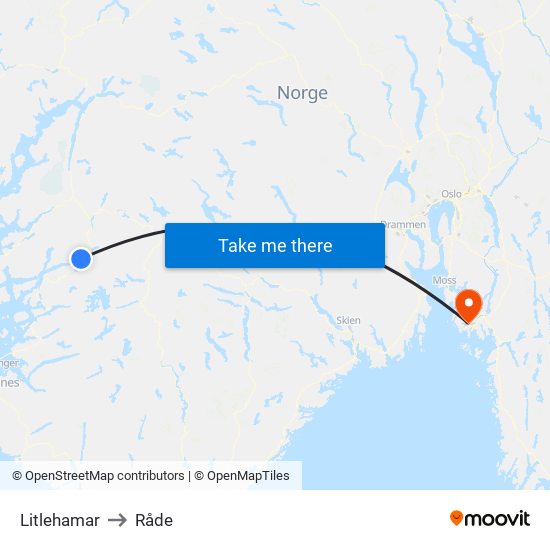 Litlehamar to Råde map