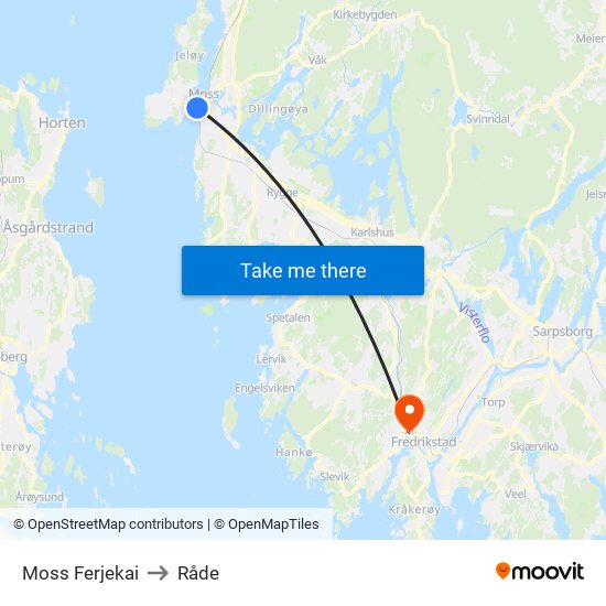 Moss Ferjekai to Råde map