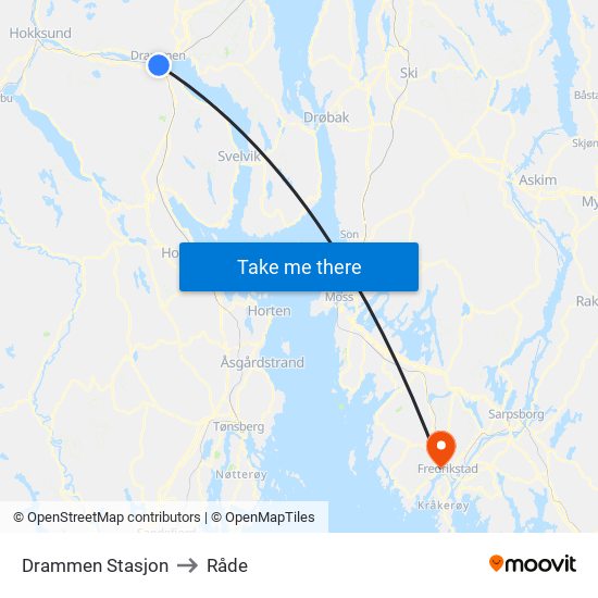 Drammen Stasjon to Råde map