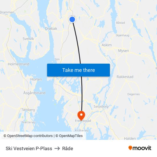 Ski Vestveien P-Plass to Råde map