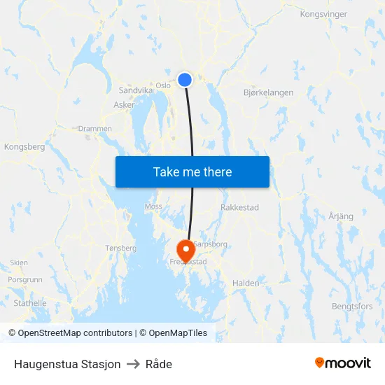 Haugenstua Stasjon to Råde map