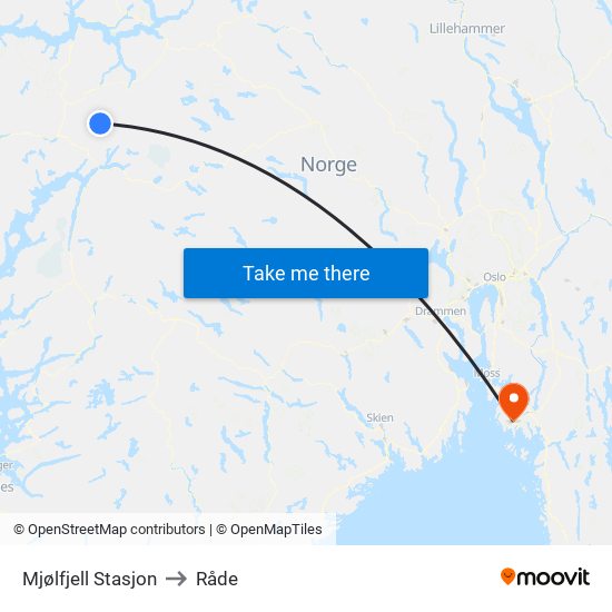 Mjølfjell Stasjon to Råde map