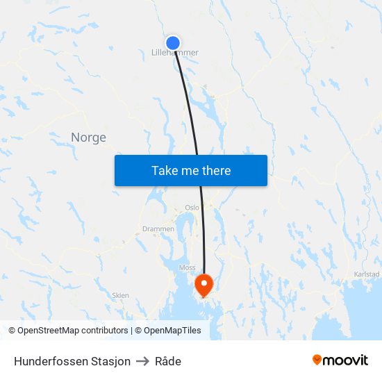 Hunderfossen Stasjon to Råde map