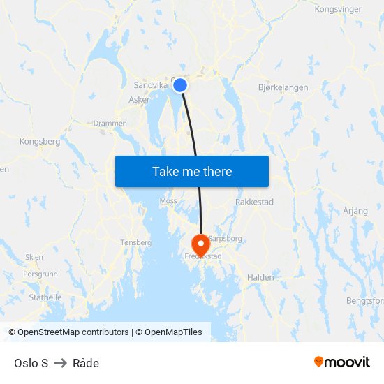Oslo S to Råde map