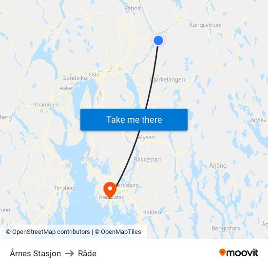 Årnes Stasjon to Råde map