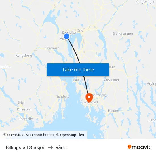 Billingstad Stasjon to Råde map