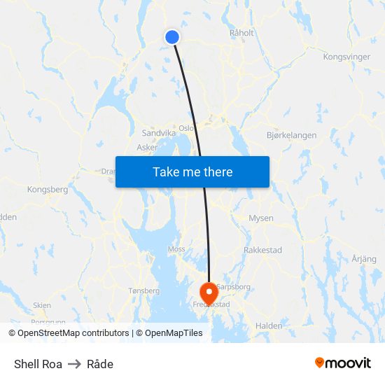 Shell Roa to Råde map