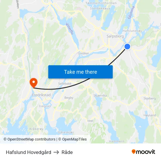 Hafslund Hovedgård to Råde map