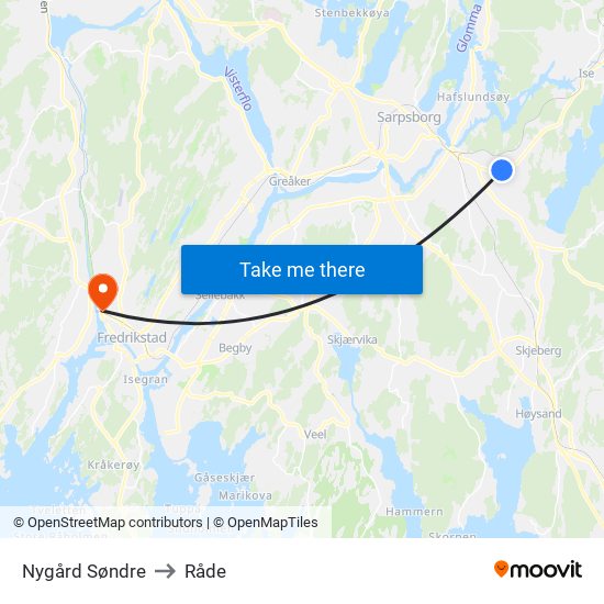 Nygård Søndre to Råde map