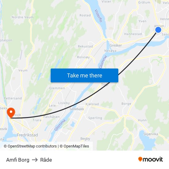 Amfi Borg to Råde map