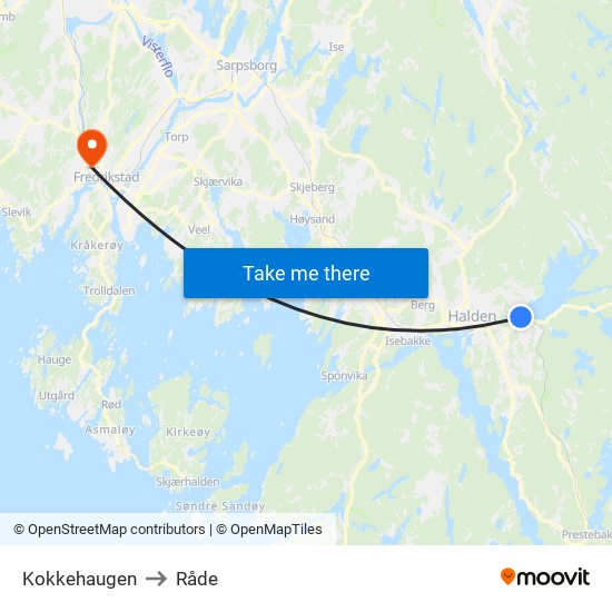 Kokkehaugen to Råde map