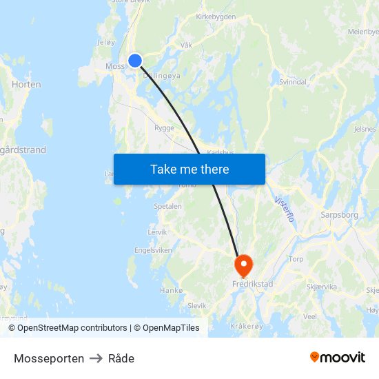 Mosseporten to Råde map