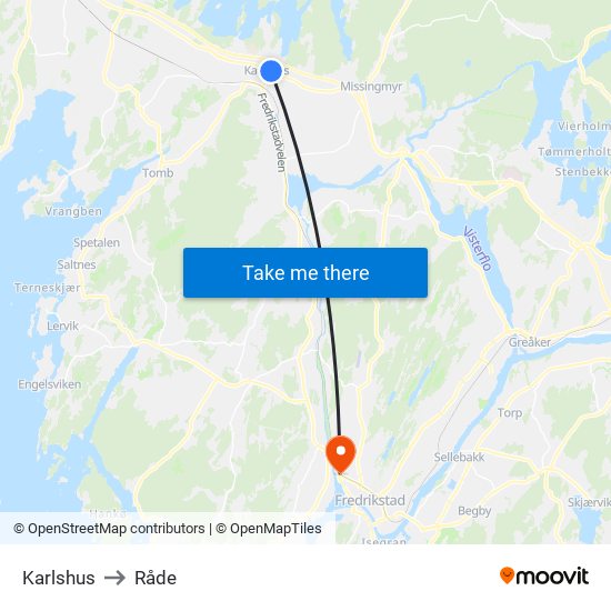 Karlshus to Råde map