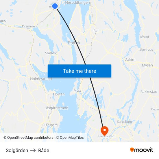 Solgården to Råde map