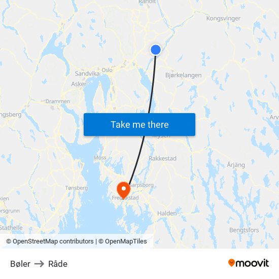 Bøler to Råde map