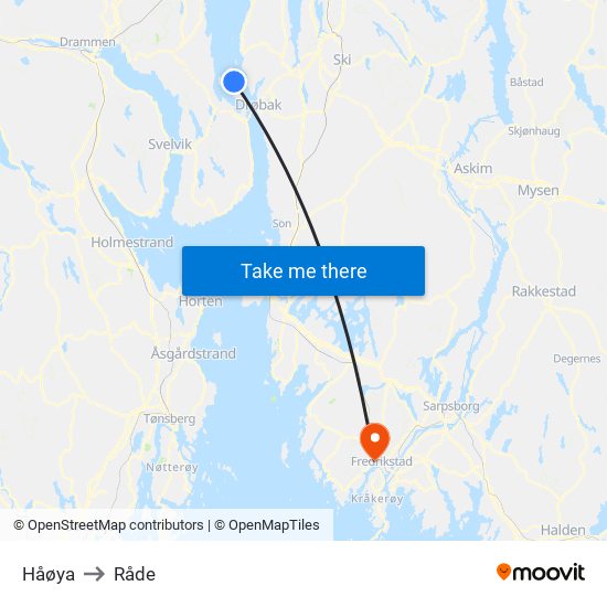 Håøya to Råde map