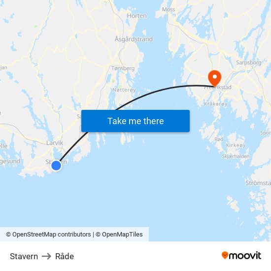 Stavern to Råde map