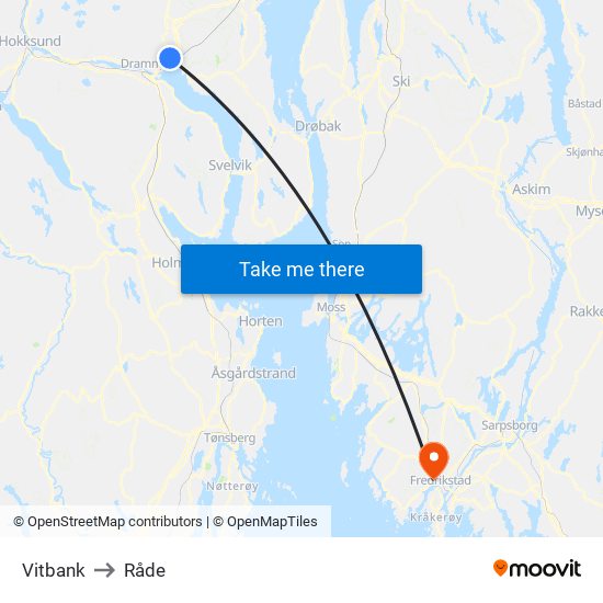 Vitbank to Råde map