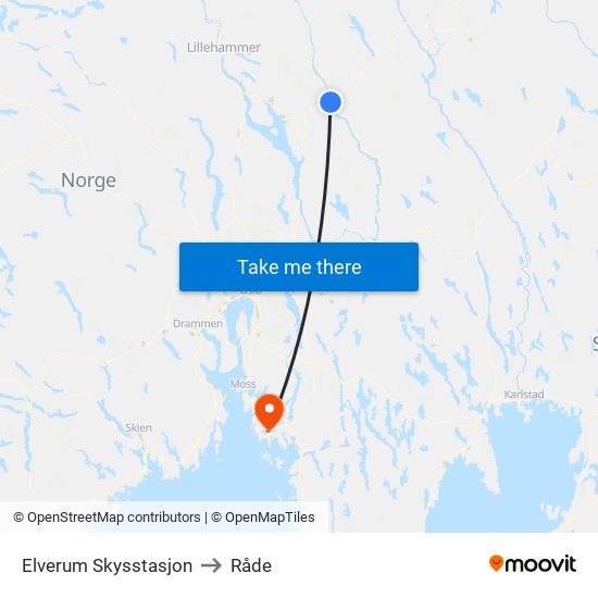 Elverum Skysstasjon to Råde map