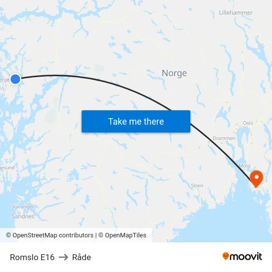 Romslo E16 to Råde map