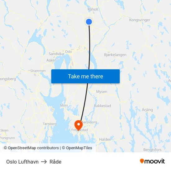 Oslo Lufthavn to Råde map