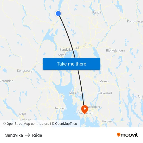 Sandvika to Råde map