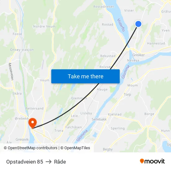 Opstadveien 85 to Råde map