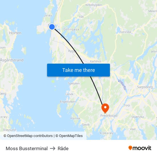 Moss Bussterminal to Råde map