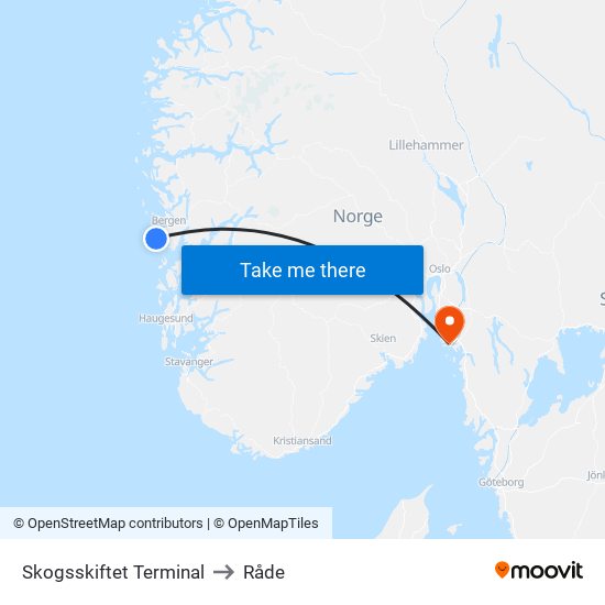 Skogsskiftet Terminal to Råde map