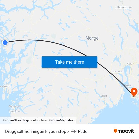 Dreggsallmenningen Flybusstopp to Råde map