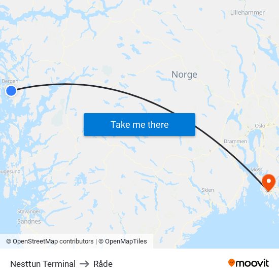 Nesttun Terminal to Råde map