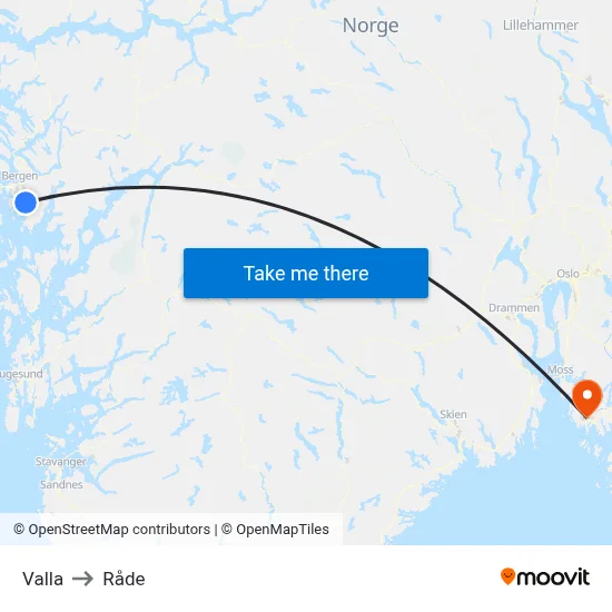 Valla to Råde map